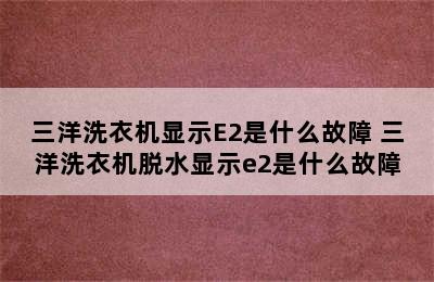 三洋洗衣机显示E2是什么故障 三洋洗衣机脱水显示e2是什么故障